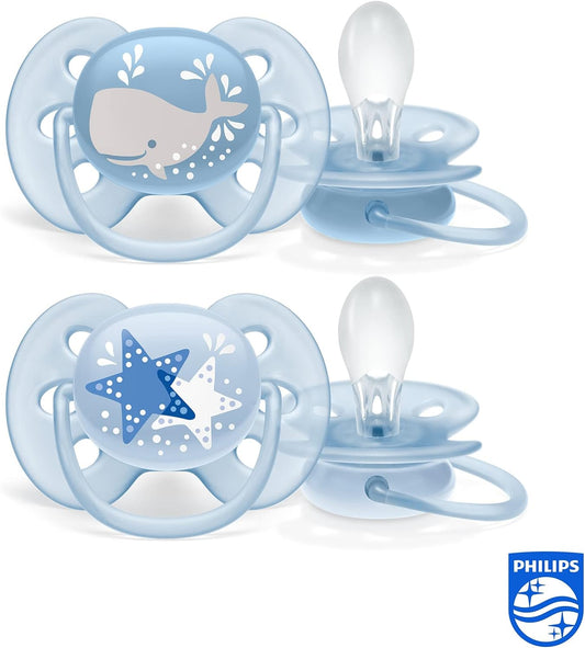 Philips Avent Lot de 2 sucettes ultra-douces sans BPA pour les bébés âgés de 6 à 18 mois,