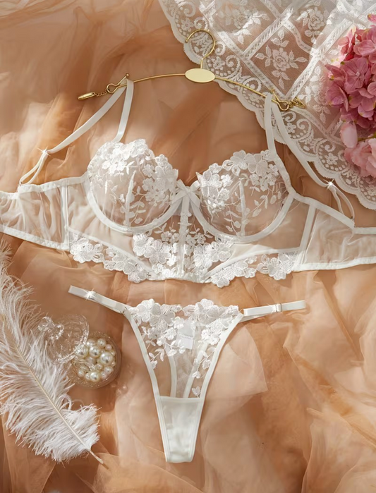 Ensemble 2 Ps Dentelle florale blanche élégante avec ruban, sans rembourrage Temu