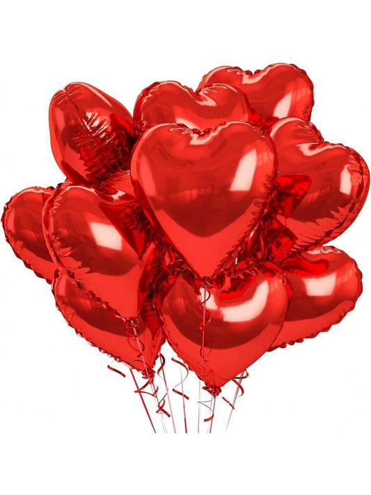 10 pièces, Ballons en aluminium en forme de cœur rouge shein