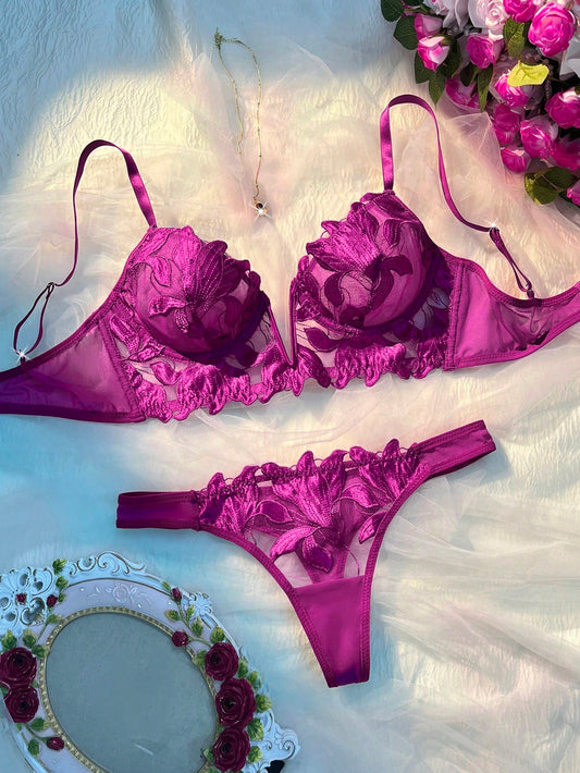 Ensemble 2 Ps corset fushia en dentelle shein