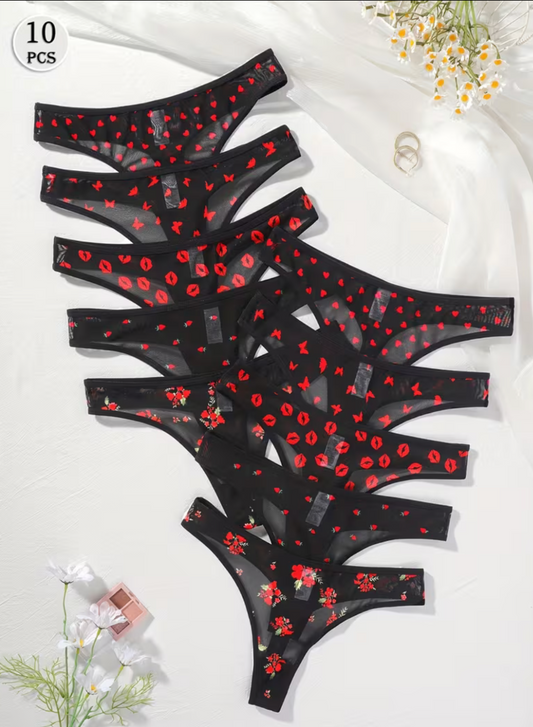 Culotte String noir a motifs