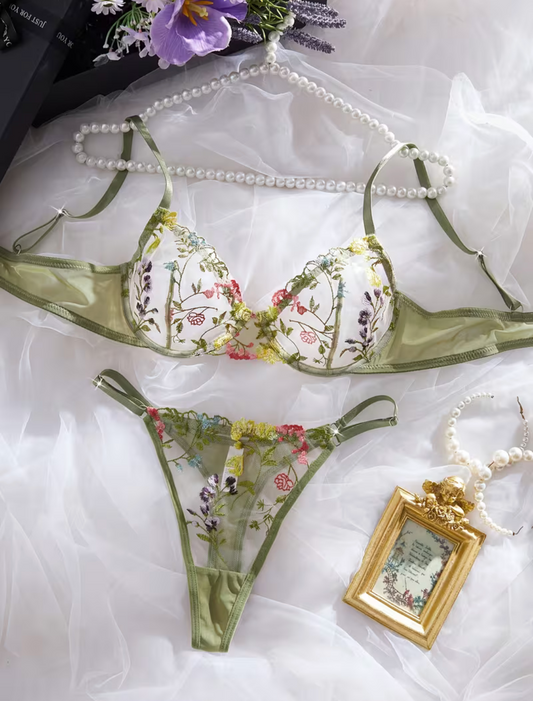 Ensemble 2 ps vert floral temu