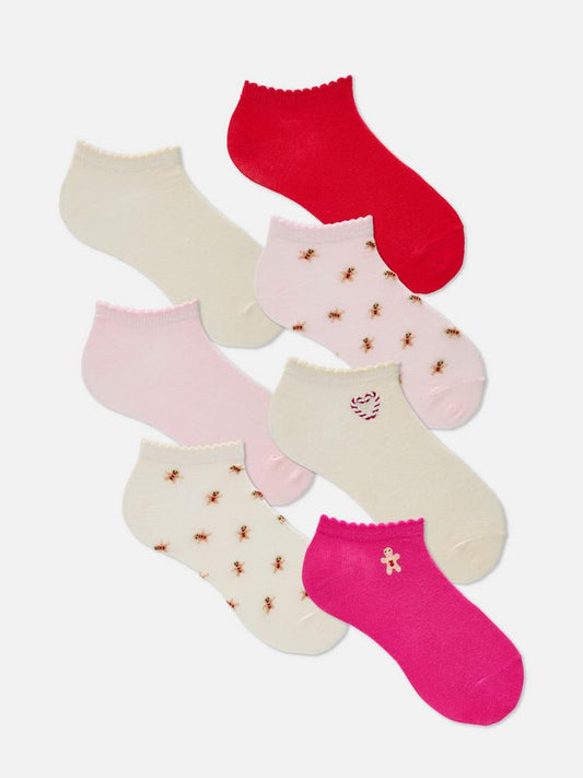 Lot de 7 paires de chaussettes de Noël pink en coton PRIMARK