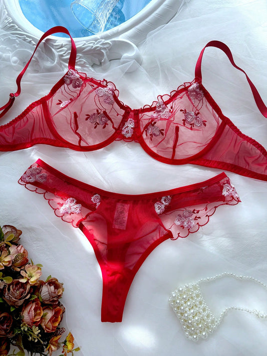 Ensemble 2 Ps rouge brodé