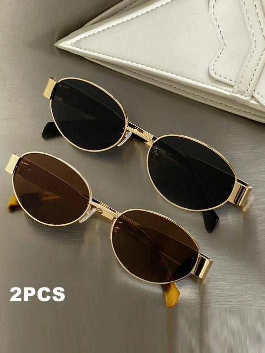 2 paires de lunettes de soleil vintage en métal de forme ovale