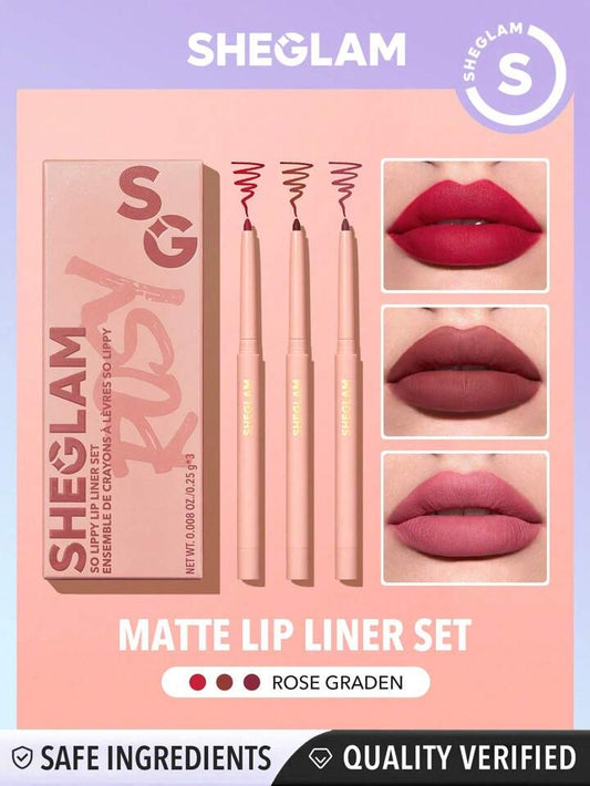 SHEGLAM So Lippy Lip Liner Set-Rose Garden 3 Pcs/Set Soft Matte Red Lip Liner Pencil High Pigment Easy To Use Silky Smooth Contour Tint Lip Makeup Black Friday Sale Gift Pink Red Lip Liner