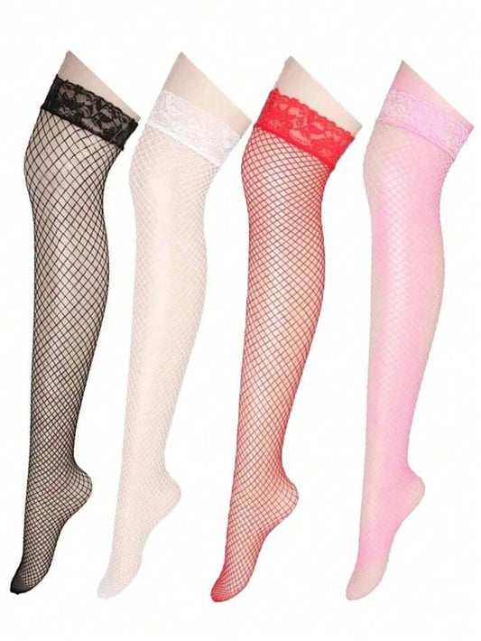 3 Paires/set - Sexy Dentelle À Volants Au-dessus Des Collants En Filet De Genou Pour Lingerie