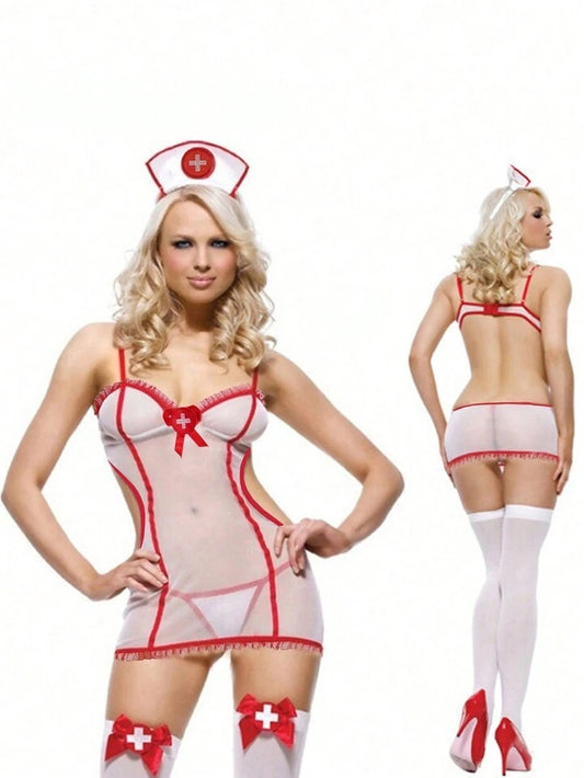 1 Pièce Robe Body Lingerie Sexy Uniforme D'infirmière À Perspective