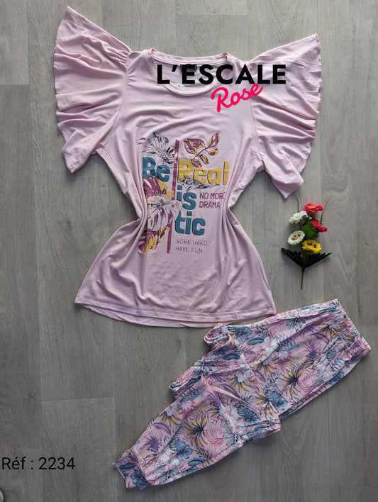 L'Escale Rose - Pyjama tee-shirt et Ponta-court ❤️ en coton doux et fluide  ❤️ • Prix : 2200 Da • Taille disponible : S / M / L • Pour commander 