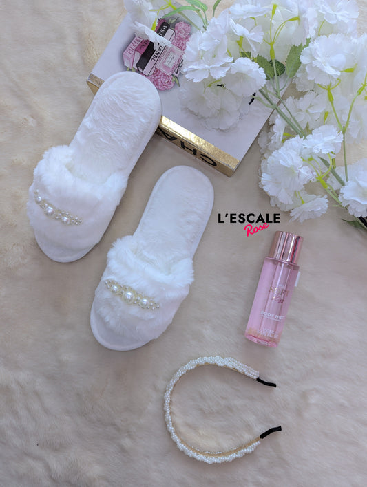 Pantoufles perles blanc shein