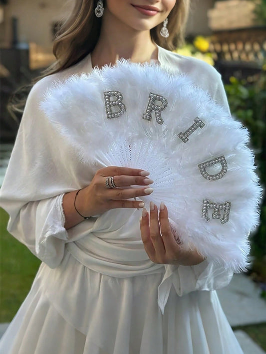 Éventail à main en plumes blanche BRIDE