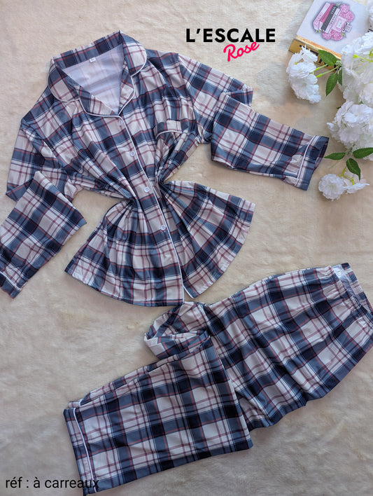 Pyjama d'hiver à manches longues avec col à carreaux shein