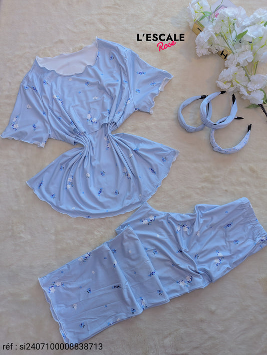 Pyjama d'été de maternité avec haut d'allaitement à manches courtes et pantalon à motif floral Shein