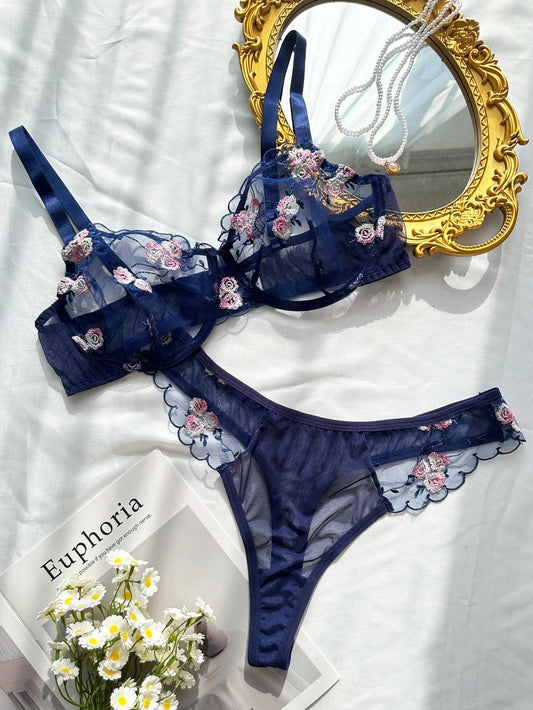 Ensemble 2 ps bleu détails rose shei