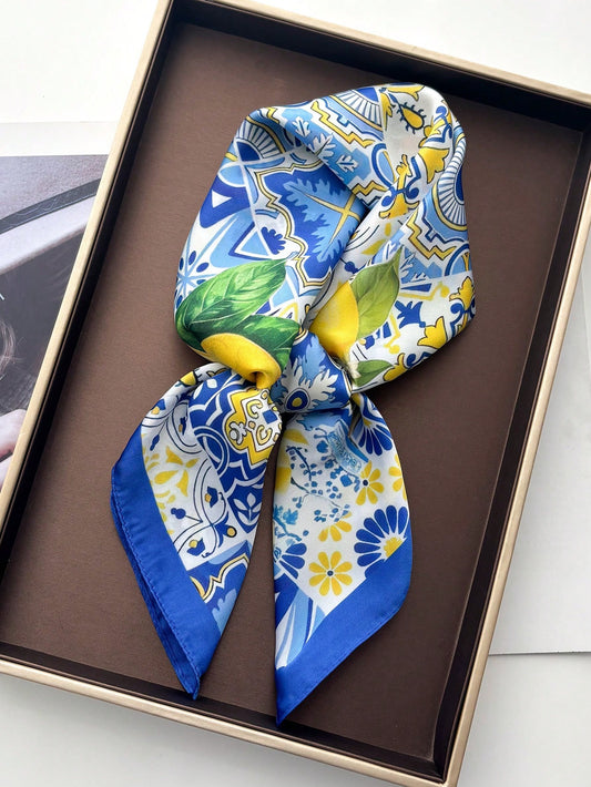 Foulard en soie léger à imprimé citron français shein