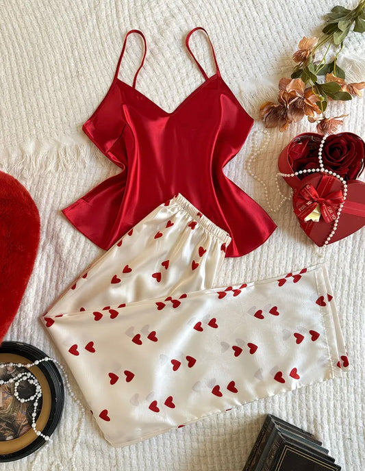 Pyjama en satin coeur temu